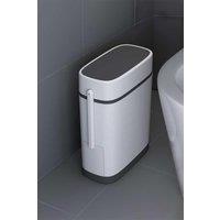 Bathroom Slim Plastic Trash Can with Built-in Toilet Brush