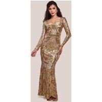 Goddiva Women's Sequin Square Neck Maxi With Scallop Hem in Gold | Size: 10