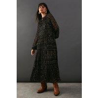 Metallic Jacquard Dobby Lace Insert Midi Smock Dress