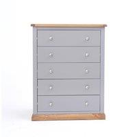 Cabinet Bits Biccari 5 Drawer Chest of Drawers Chrome Knob in Grey