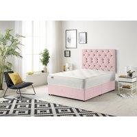 Somnior Premier Divan Bed with 24Cm Deep Mattress & Headboard In Plush Fabric in Pink | Size: Super King