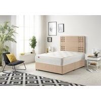 Somnior Flexby Plush Fabric Divan Bed with Orthopeadic Sprung Memory Foam Mattress & Headboard in Beige | Size: Small Single