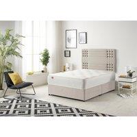 Somnior Flexby Plush Fabric Divan Bed with Orthopeadic Sprung Memory Foam Mattress & Headboard in Stone | Size: Single
