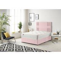 Somnior Flexby Plush Fabric Divan Bed with Orthopeadic Sprung Memory Foam Mattress & Headboard in Pink | Size: Double