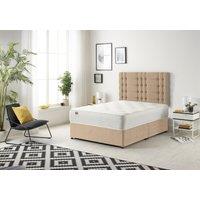 Somnior Bliss Plush Divan Bed with Sprung Memory Foam Mattress & Headboard Plush Fabric in Beige | Size: Single
