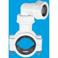 McAlpine Pipe Clamp 1.25" /1.5" to 19/22mm with Bent Connector for Overflow in White
