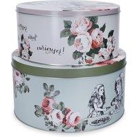 Mikasa Cake Tins Metal Food Storage Caddy with Lid Set of 2 in White