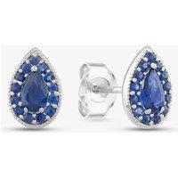 T.H.Baker Women's 9ct White Gold Sapphire Teardrop Stud Earrings GE2378L in Blue