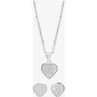 T.H.Baker Women's Silver Pave Heart Pendant & Studs Set E611718+P611854