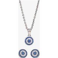 T.H.Baker Women's Silver Blue & White Cubic Zirconia Round Pendant & Earring Set SET9729