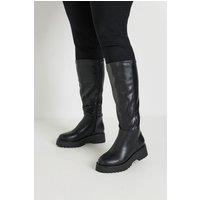 Yours Women's Wide Fit & Extra Wide Fit Faux Leather Chunky Knee High Boots in Black | Size: 8EEE