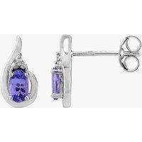 T.H.Baker Women's 9ct White Gold Oval-cut Tanzanite & Diamond Swirl Stud Earrings BS0007E-T2A-9KW in Blue