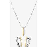 T.H.Baker Women's Two-Tone Cubic Zirconia Bar Pendant & Earring Set SET13567 in Gold