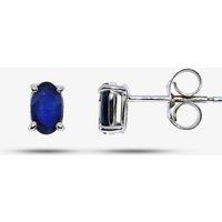 T.H.Baker Women's 9ct White Gold Oval Sapphire Stud Earrings G40-5481-11W in Blue