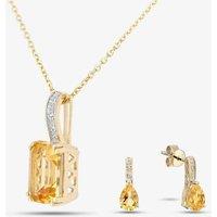 T.H.Baker Women's 9ct Yellow Gold Pear Shaped Citrine & Diamond Stud Earrings DE1602Yct