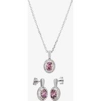 T.H.Baker Women's Silver Lilac Cubic Zirconia Oval Pendant & Dropper Earring Set SET9649 in Purple