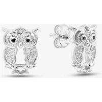 T.H.Baker Women's Silver Cubic Zirconia Owl Stud Earrings E615090