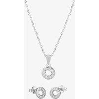 T.H.Baker Women's Silver Cubic Zirconia Halo Pendant & Studs Set SET14439