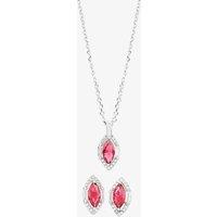 T.H.Baker Women's Silver Red Cubic Zirconia Marquise Pendant & Earrings Set SET14197