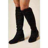 Wallis Women's Wide Fit Hannah Stretch Back Almond Toe Low Heel Knee Boots in Natural Black | Size: 3