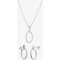 T.H.Baker Women's Silver Cubic Zirconia Open Oval Pendant & Dropper Earring Set SET12795