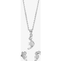 T.H.Baker Women's Silver Cubic Zirconia Swirl Flower Pendant & Earring Set E614543+P613937