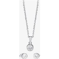 T.H.Baker Women's Silver Cubic Zirconia Bezel-set Pendant & Earring Set SET11215