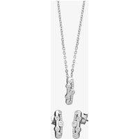 T.H.Baker Women's Silver Cubic Zirconia Twin Row Pendant & Earring Set SET11971