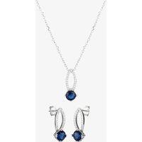 T.H.Baker Women's Silver Blue Cubic Zirconia Open Pendant & Earring Set SET8296