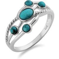 Gemondo Women's Oval Turquoise Cabochon Five Stone Ring in 925 Sterling Silver | Size: P
