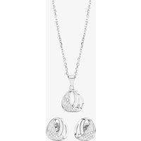 T.H.Baker Women's Silver Pave Twisted Teardrop Pendant & Earring Set E610287+P610497