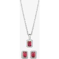 T.H.Baker Women's Silver Red Cubic Zirconia Baguette Pendant & Earring Set SET14195