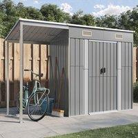 Berkfield Home Garden Shed with Extended Roof Light Grey 277x110.5x181 cm Steel