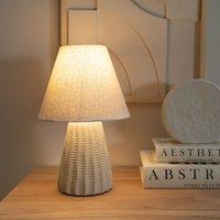 ValueLights Saskia Pair Natural Ceramic Table Lamps with Tapered Lamp Shades & LED Bulbs in Cream