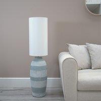 ValueLights Deegan Grey Ceramic Midi Compact Floor Lamp with Tall Fabric Lamp Shade & Bulb