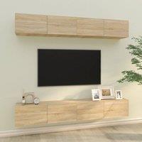 Berkfield Home Wall TV Cabinets 4 pcs Sonoma Oak 100x30x30 cm in Brown | Size: 100 x 30 x 30 cm