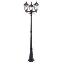 Netlighting Burford 3 Light Outdoor Floor Lamp Matt Black Paint Glass IP44 E27 in Clear