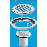 McAlpine FGTR118TOP-50 Conversion Kit to convert any TSG50 or TSG52 Gully to a sheet flooring gully w/ CP Brass Clamp Ring, Stainless Steel Grated