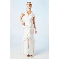 Oasis Women's V Neck Ruffle Floral Chiffon Wedding Dress in Ivory | Size: 10