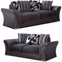Furnishings For Less UK Lisbon Black & Grey Fabric Sofa Suite 3 Seater & 2 Seater