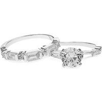Jon Richard Women's Rhodium Plate Cubic Zirconia Engagement Set Rings in Silver | Size: Medium