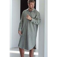 British Boxers Men's 'Whitby Jet' Herringbone Brushed Cotton Nightshirt in Dark Grey | Size: 2XL