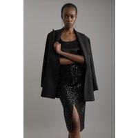 Sequin Tweed Tailored Midi Skirt