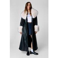 NastyGal Women's Plush Tipped Fur Maxi Coat in Black | Size: 6