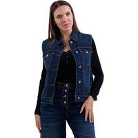 Enorsia Women's Sleeveless Button Up Denim Jacket in Blue | Size: 16