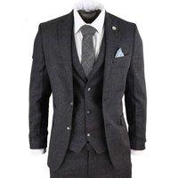 TruClothing Men's STZ14 Black Wool 3 Piece Suit Tweed | Size: 38R