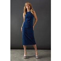 Denim All Over Hot Fix Sleeveless Fitted Midi Dress