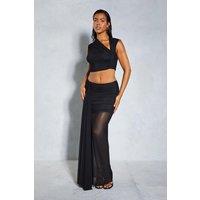 Mesh Sleeveless Cut Out Detail Top & Ruched Maxi Skirt Co-ord