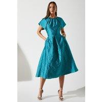 Cape Sleeve Detail Jacquard Midi Wedding Guest Dress