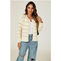 FS Collection Women's Rainbow Stripe Knitted Cardigan in Cream